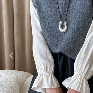 Michael Kors Gray Knit Vest with White Blouse